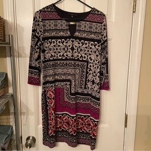 Tiana B purple and black retro 3/4 sleeve tunic‎ dress